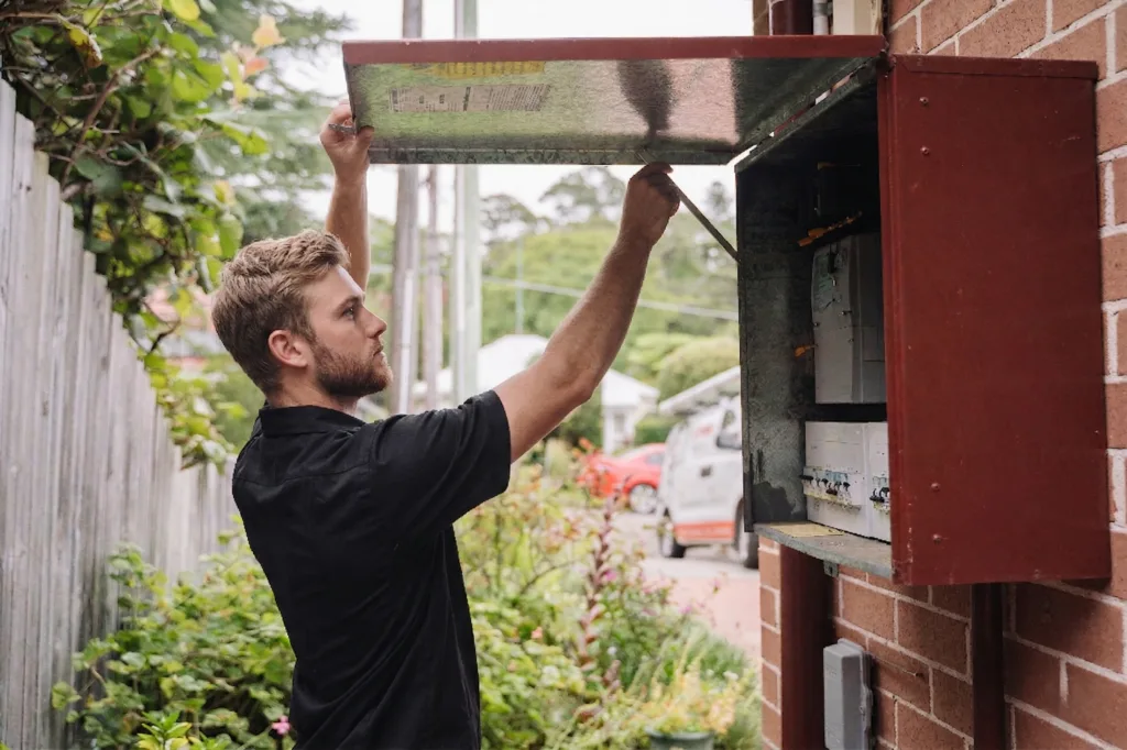 Electrician installing downlights in a Longueville home